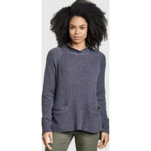 Toad&Co Lambswool Ribbed Gray Mock Neck Sweater Pockets Large Normcore Cottage